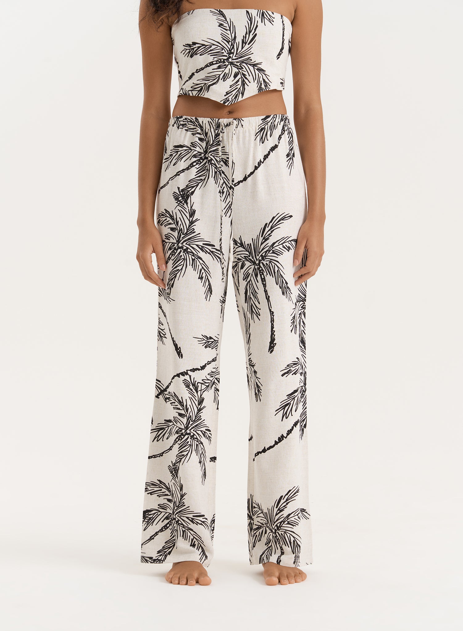 Printed Linen Blend Wide Leg Trouser